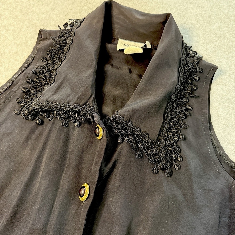 Vintage‎ Do Re Mi 90s Whimsigoth Rayon Lace Macrame Fringe Tank Blouse